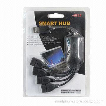 4-ports USB 2.0 hub, customized logo imprintings are accepted